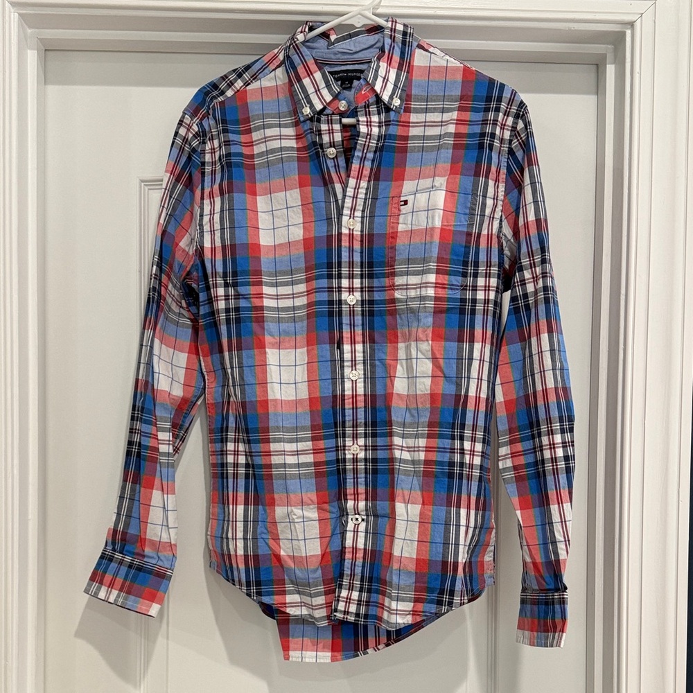 Tommy Hilfiger Red, Blue & White Plaid Button-Down Shirt